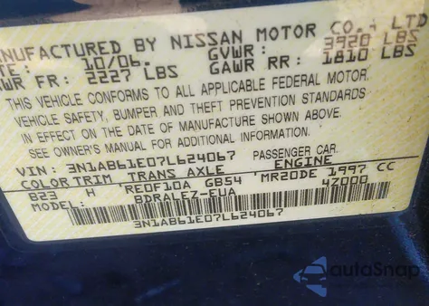 2007 Nissan Sentra 2.0S z USA, uszkodzony, nr VIN 3N1AB61E07L624067